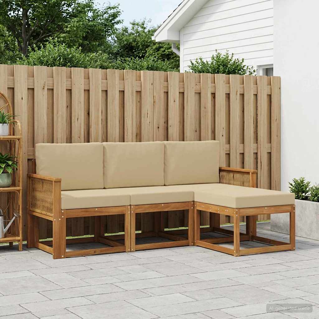 Set vanjskih sofa s jastukom 4 pcs Prirodna i bež Poliester