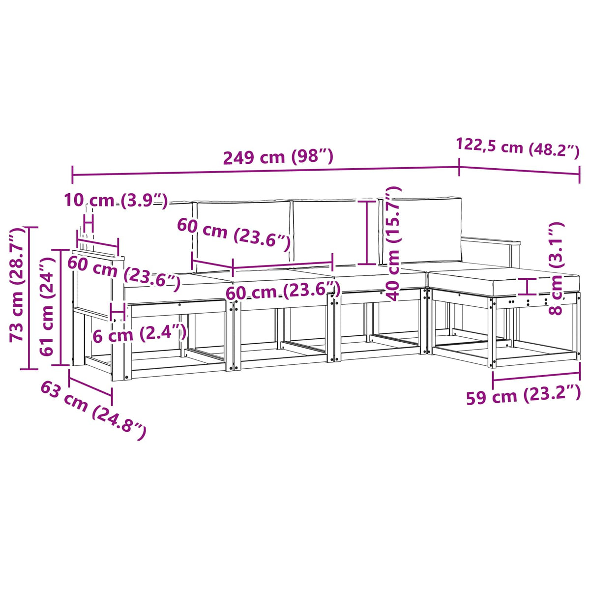Set vanjskih sofa 5 pcs Prirodna i krem Poliester