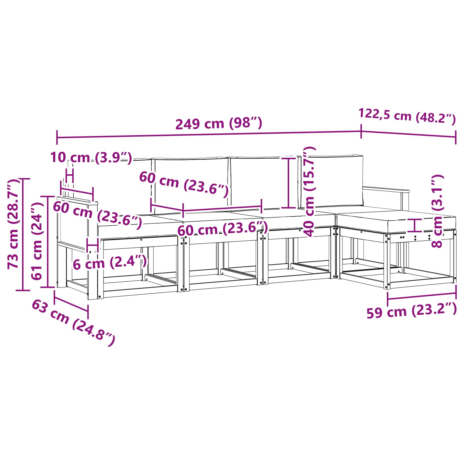 Set vanjskih sofa 5 pcs Prirodna i bež Poliester