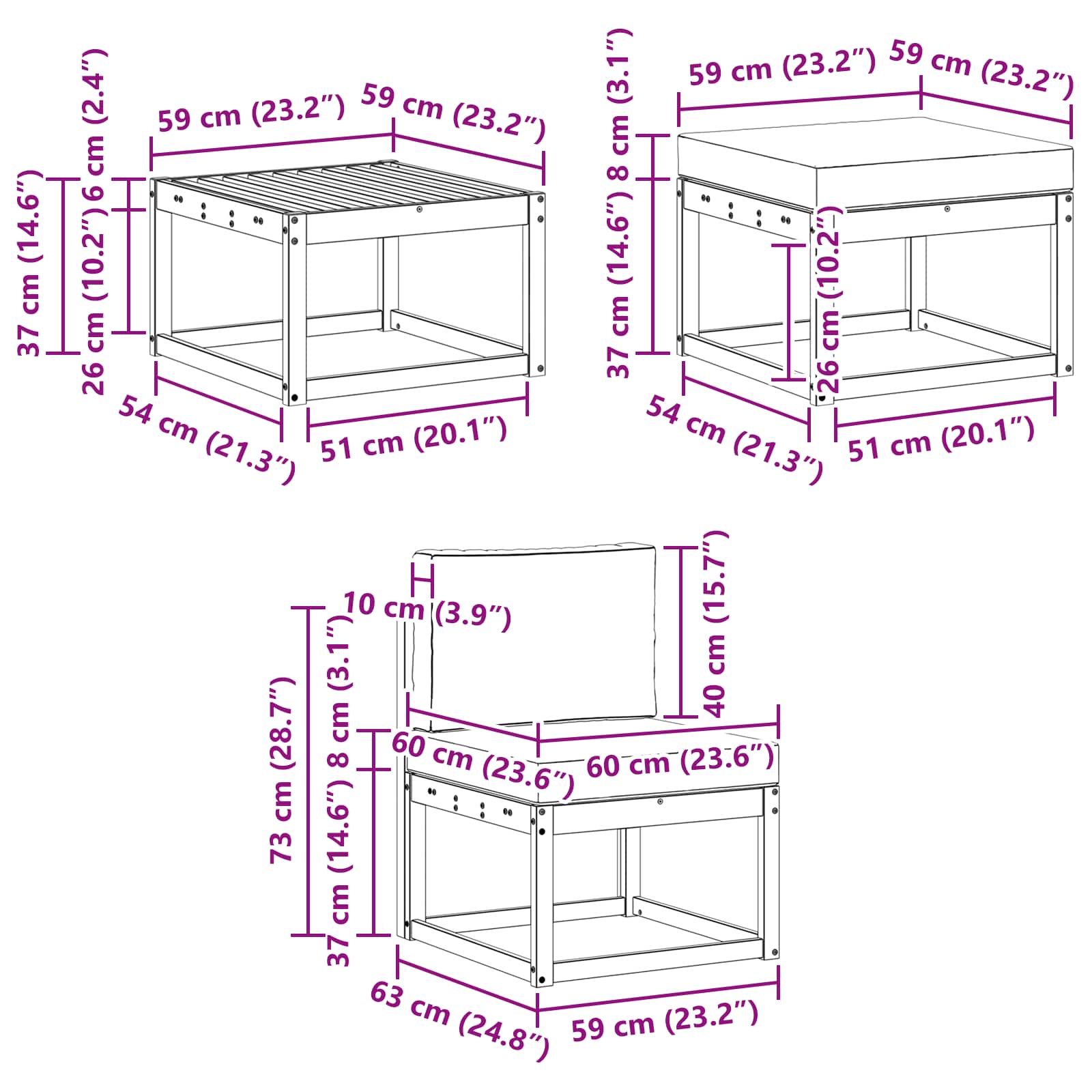 Set vanjskih sofa 6 pcs Prirodna i krem Poliester