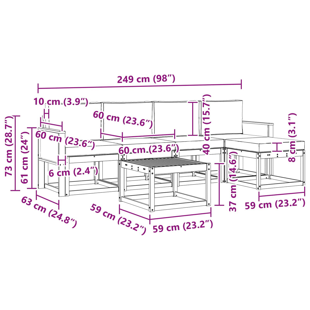 Set vanjskih sofa 6 pcs Prirodna i krem Poliester