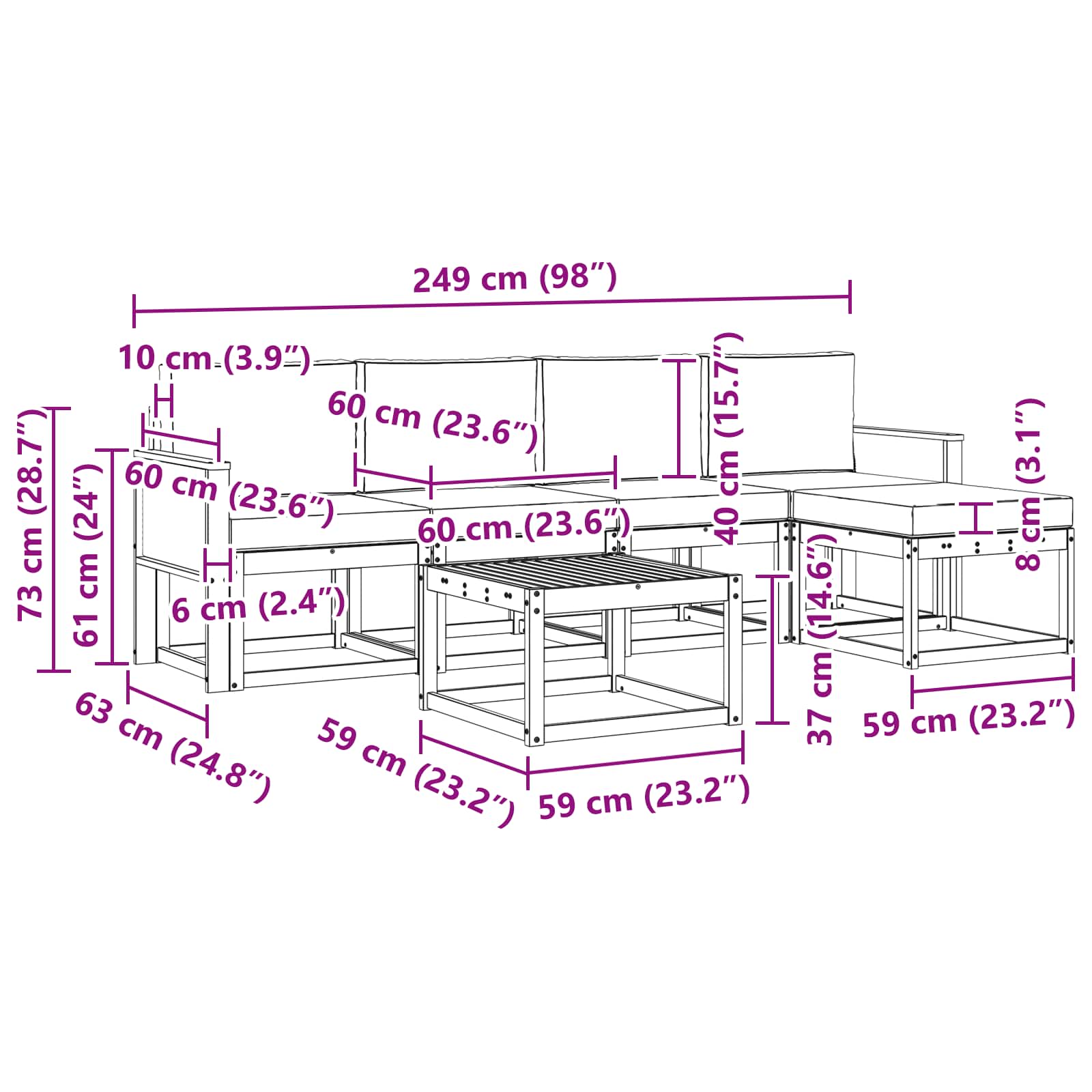 Set vanjskih sofa 6 pcs Prirodna i bež Poliester