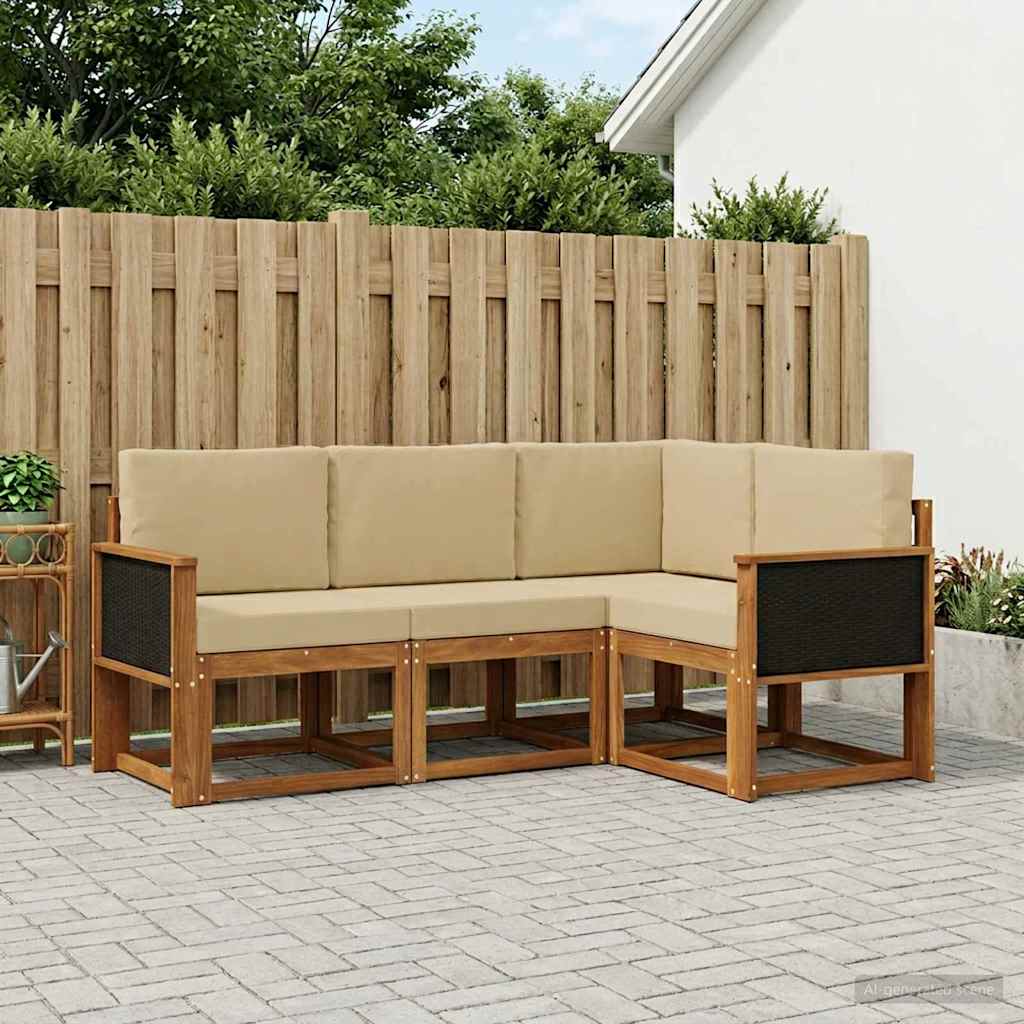 Set vanjskih sofa s jastukom 4 pcs Prirodna i bež Poliester