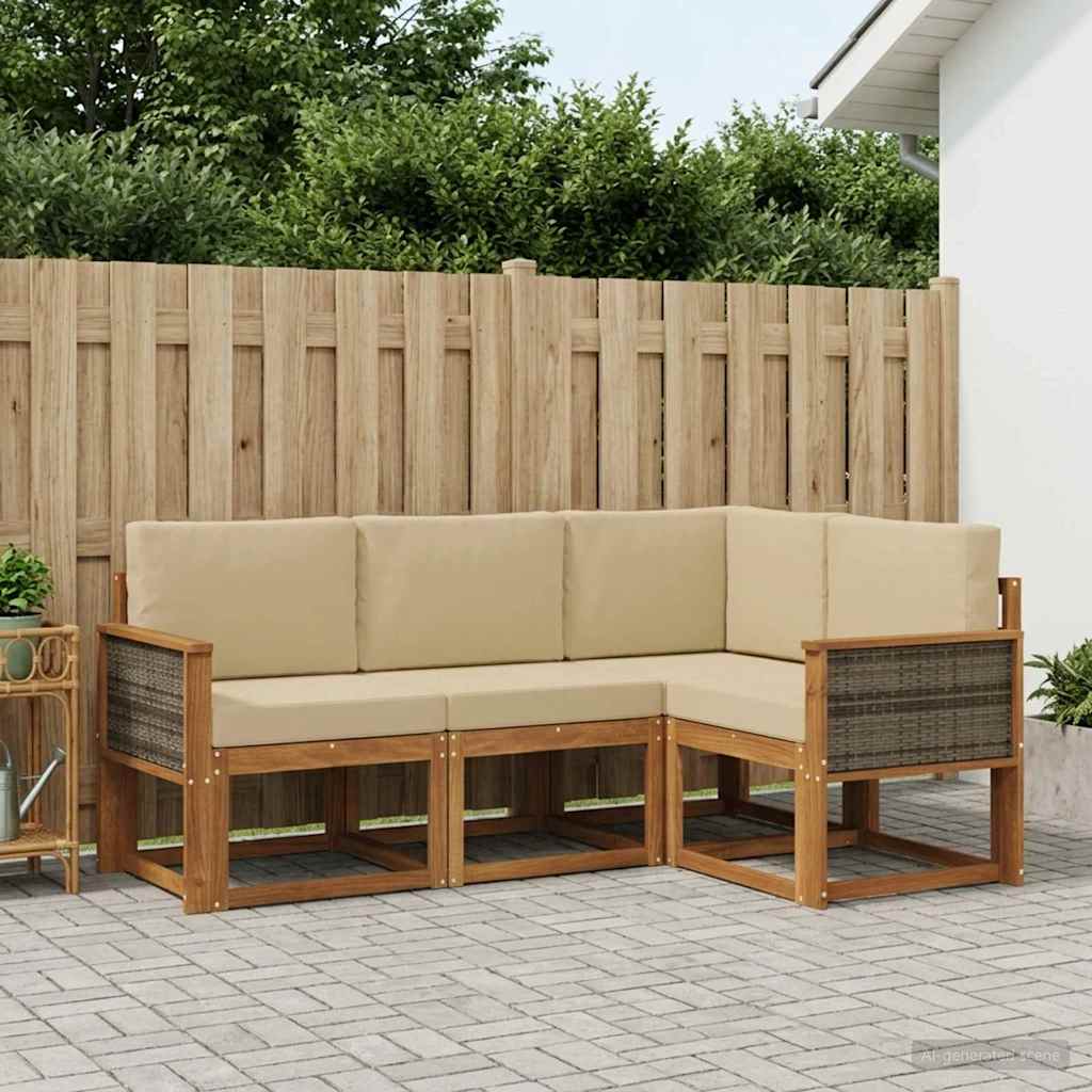Set vanjskih sofa s jastukom 4 pcs Prirodna i bež Poliester