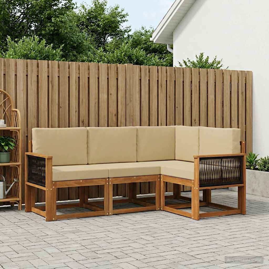 Set vanjskih sofa s jastukom 4 pcs Prirodna i bež Poliester