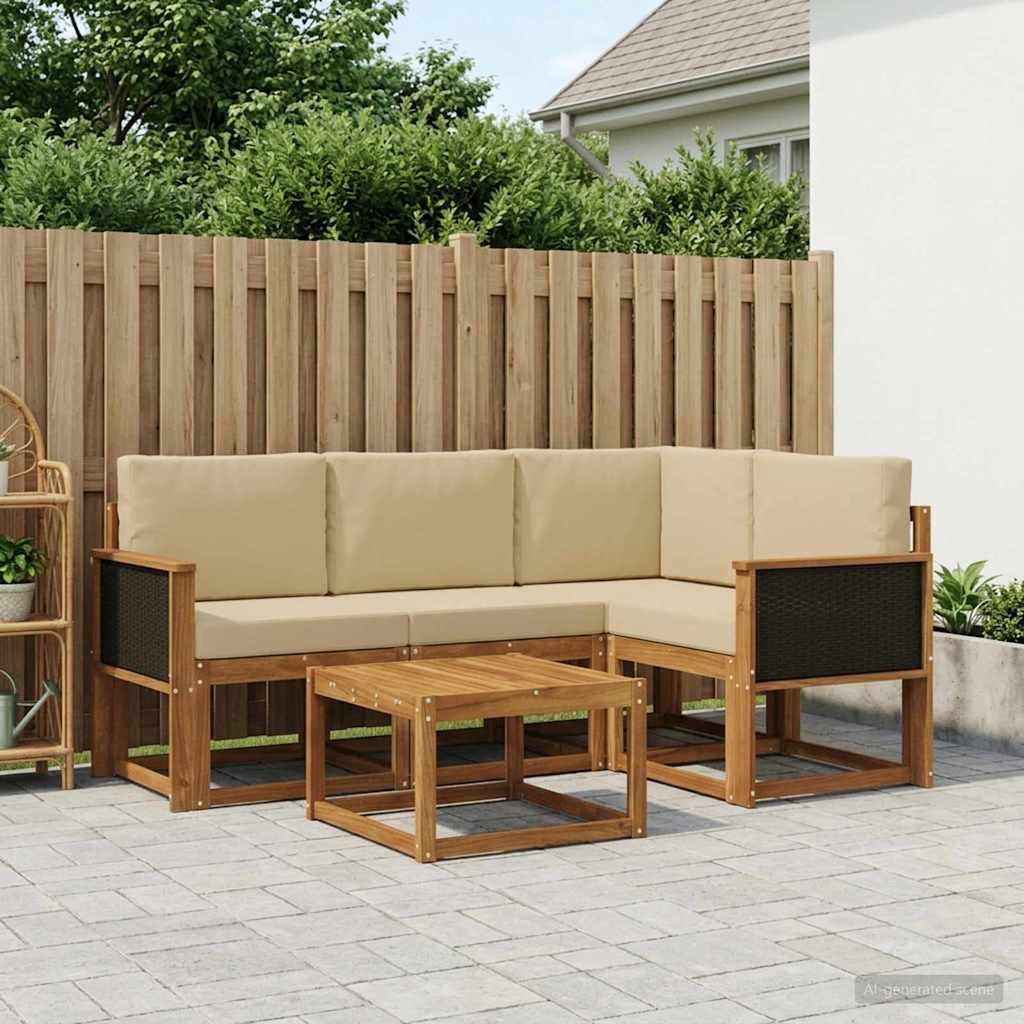 Set vanjskih sofa s jastukom 5 pcs Prirodna i bež Poliester
