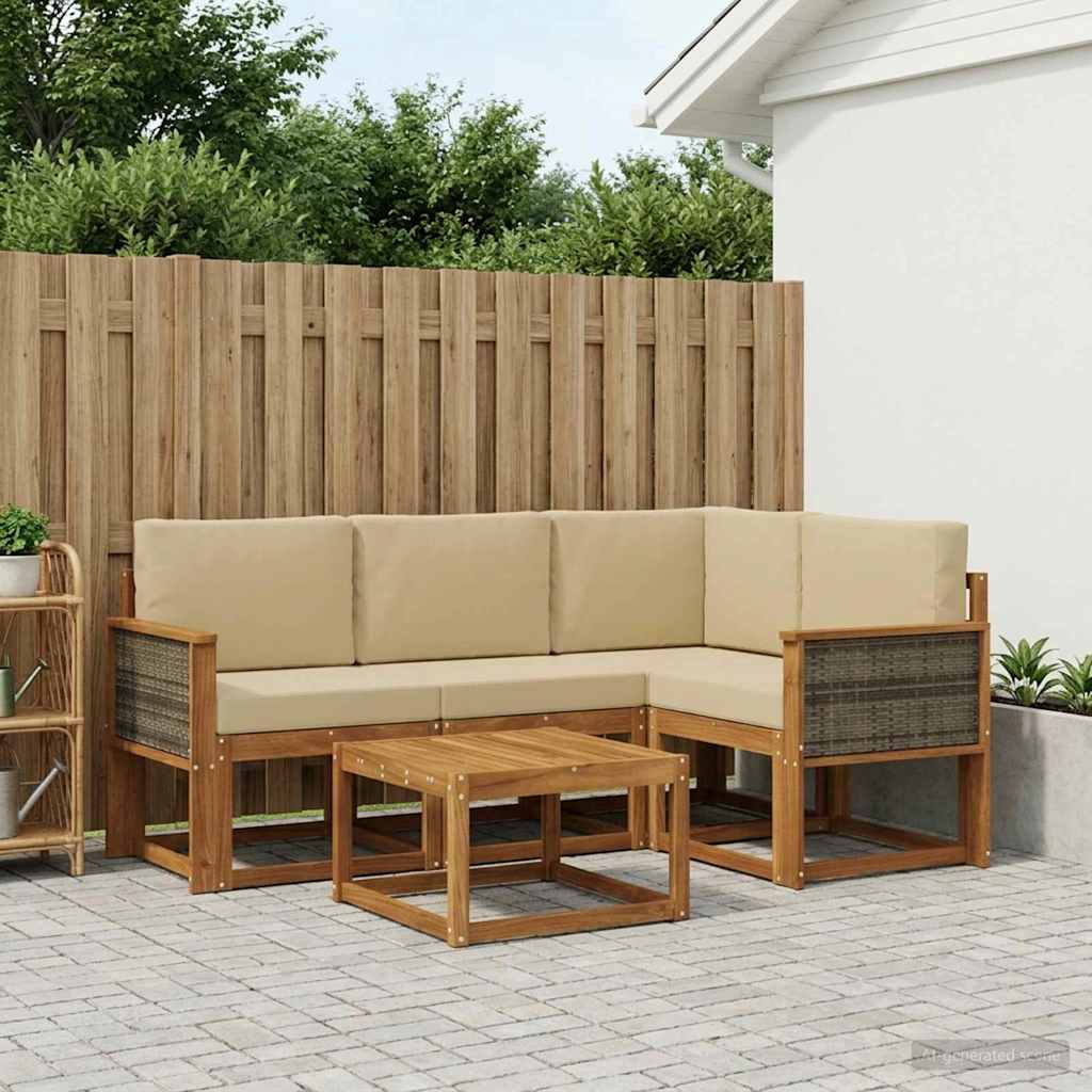 Set vanjskih sofa s jastukom 5 pcs Prirodna i bež Poliester