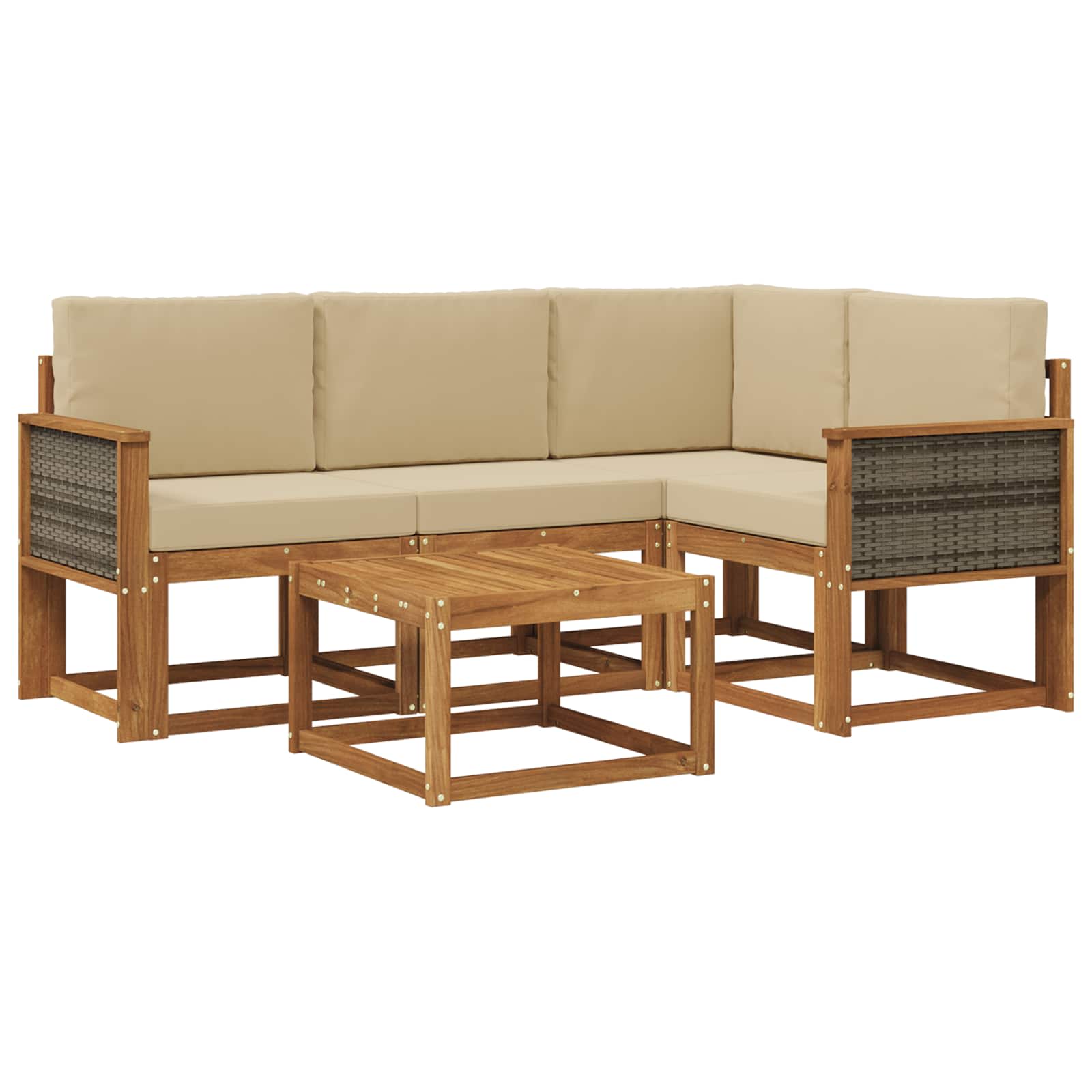 Set vanjskih sofa s jastukom 5 pcs Prirodna i bež Poliester