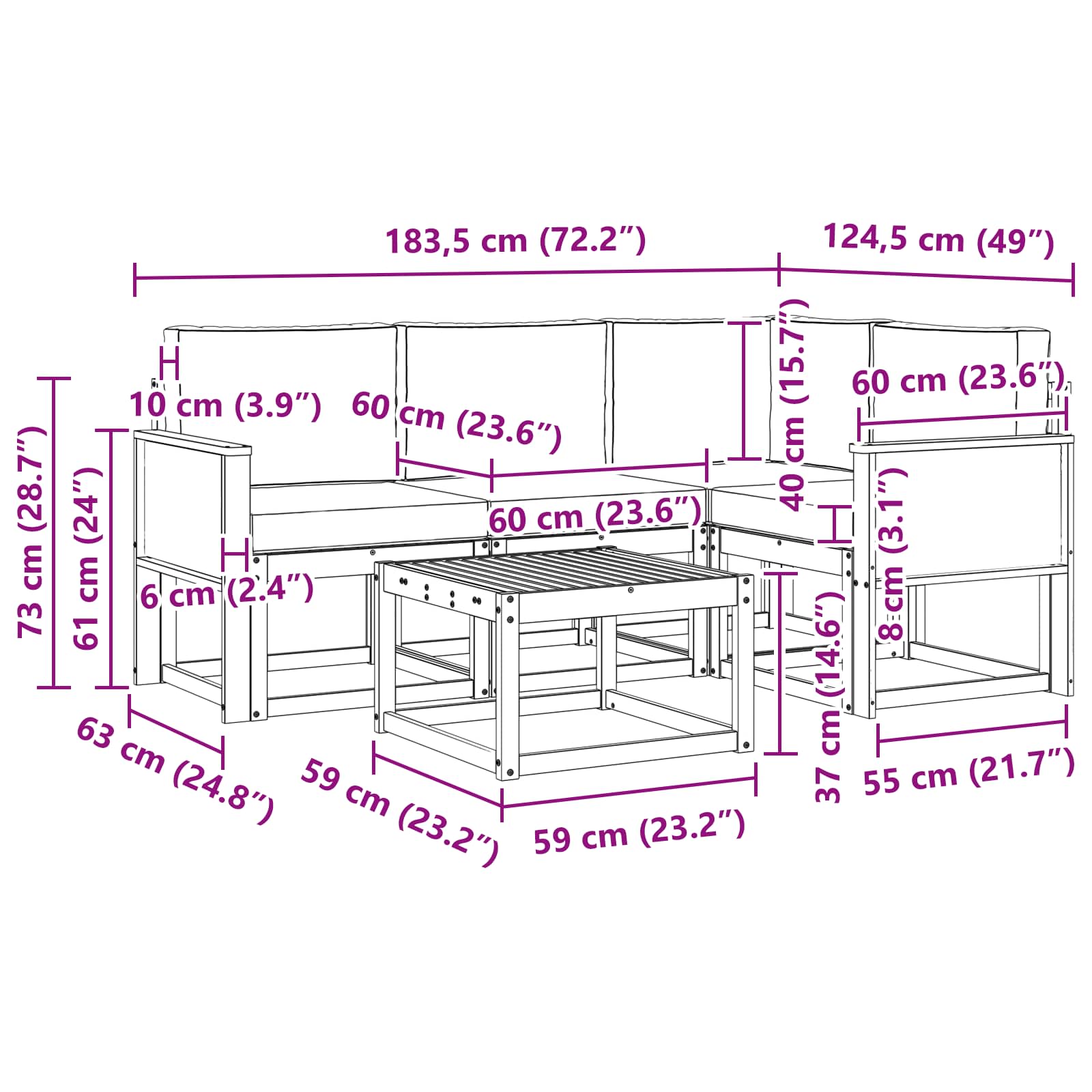 Set vanjskih sofa s jastukom 5 pcs Prirodna i krem Poliester