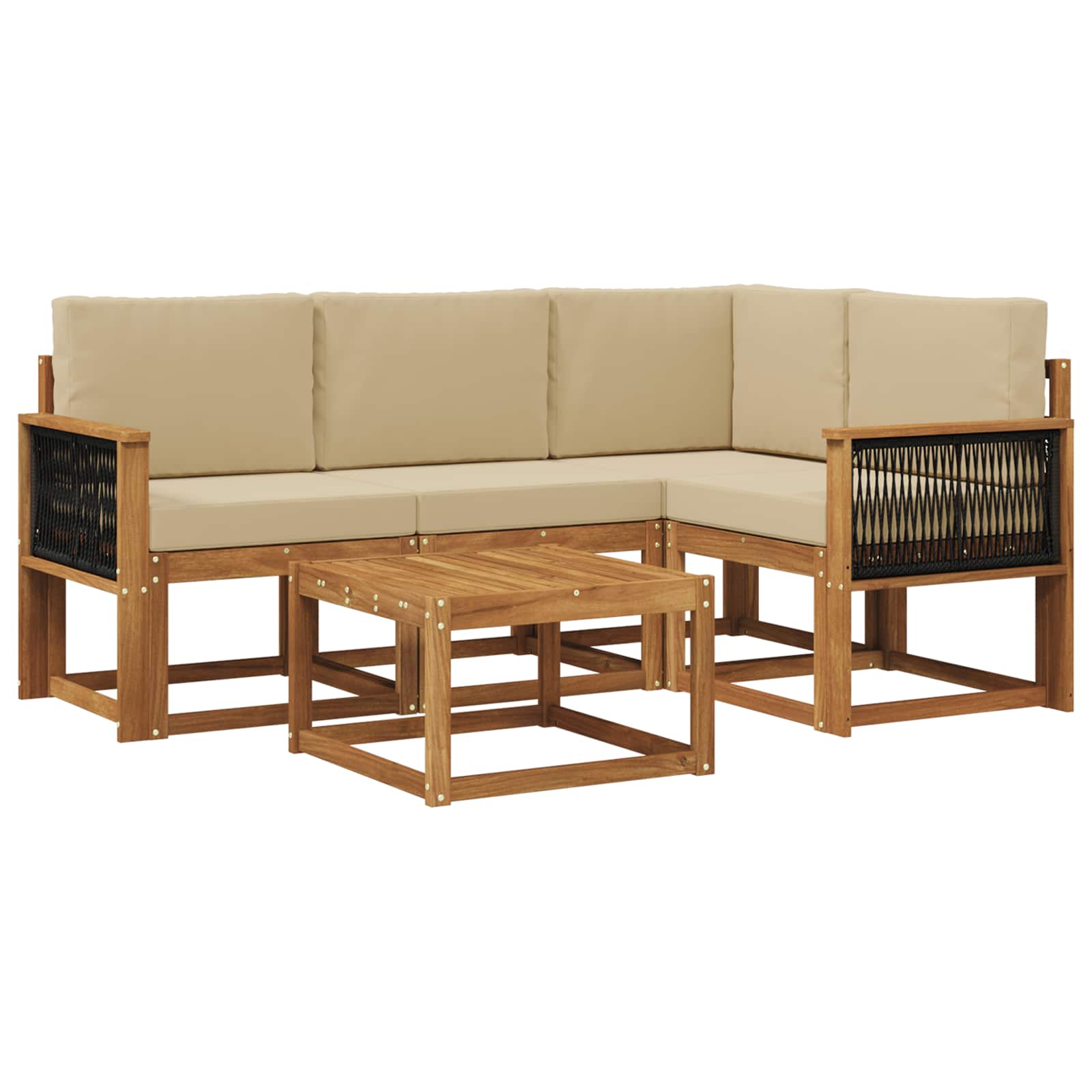 Set vanjskih sofa s jastukom 5 pcs Prirodna i bež Poliester