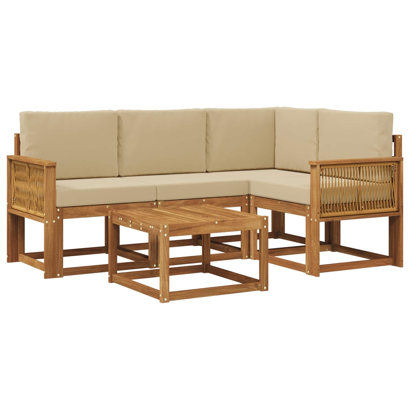 Set vanjskih sofa s jastukom 5 pcs Prirodna i bež Poliester