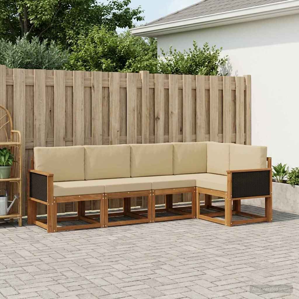 Set vanjskih sofa s jastukom 5 pcs Prirodna i bež Poliester