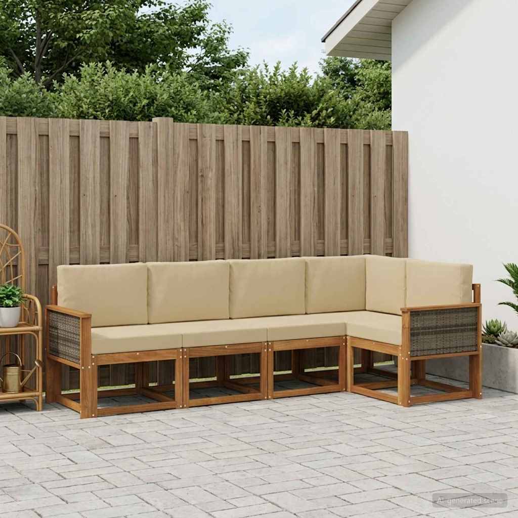Set vanjskih sofa s jastukom 5 pcs Prirodna i bež Poliester