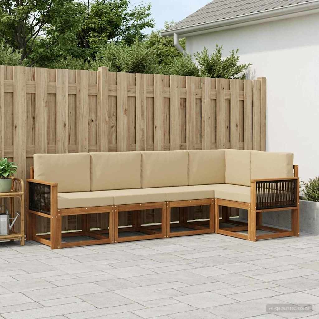 Set vanjskih sofa s jastukom 5 pcs Prirodna i bež Poliester