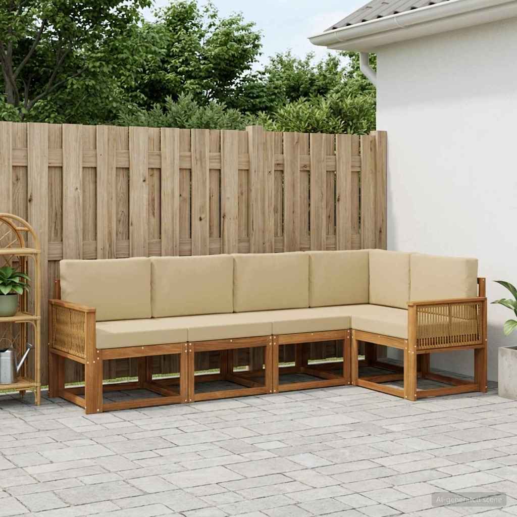 Set vanjskih sofa s jastukom 5 pcs Prirodna i bež Poliester