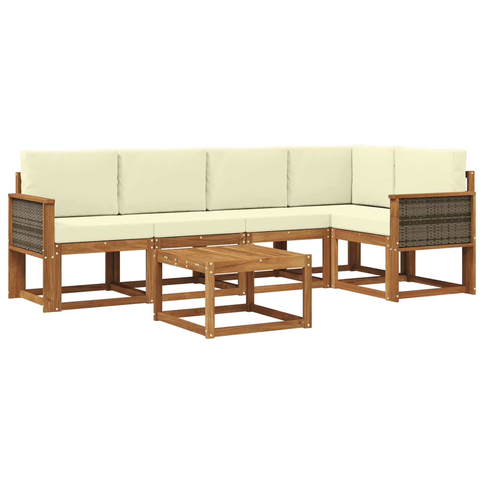 Set vanjskih sofa 6 pcs Prirodna i krem Čvrsto drvo akacije