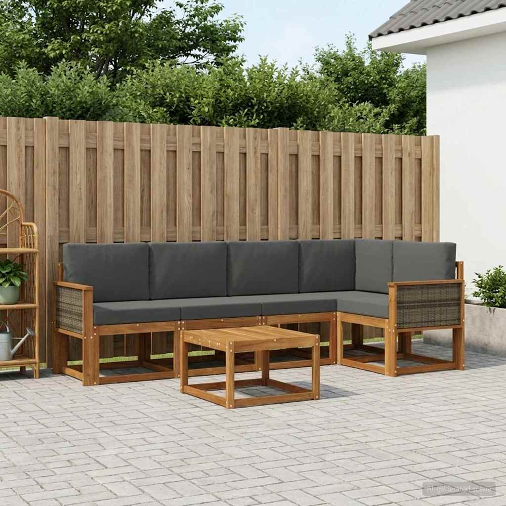 Set vanjskih sofa 6 pcs Prirodna i antracit Čvrsto drvo akacije