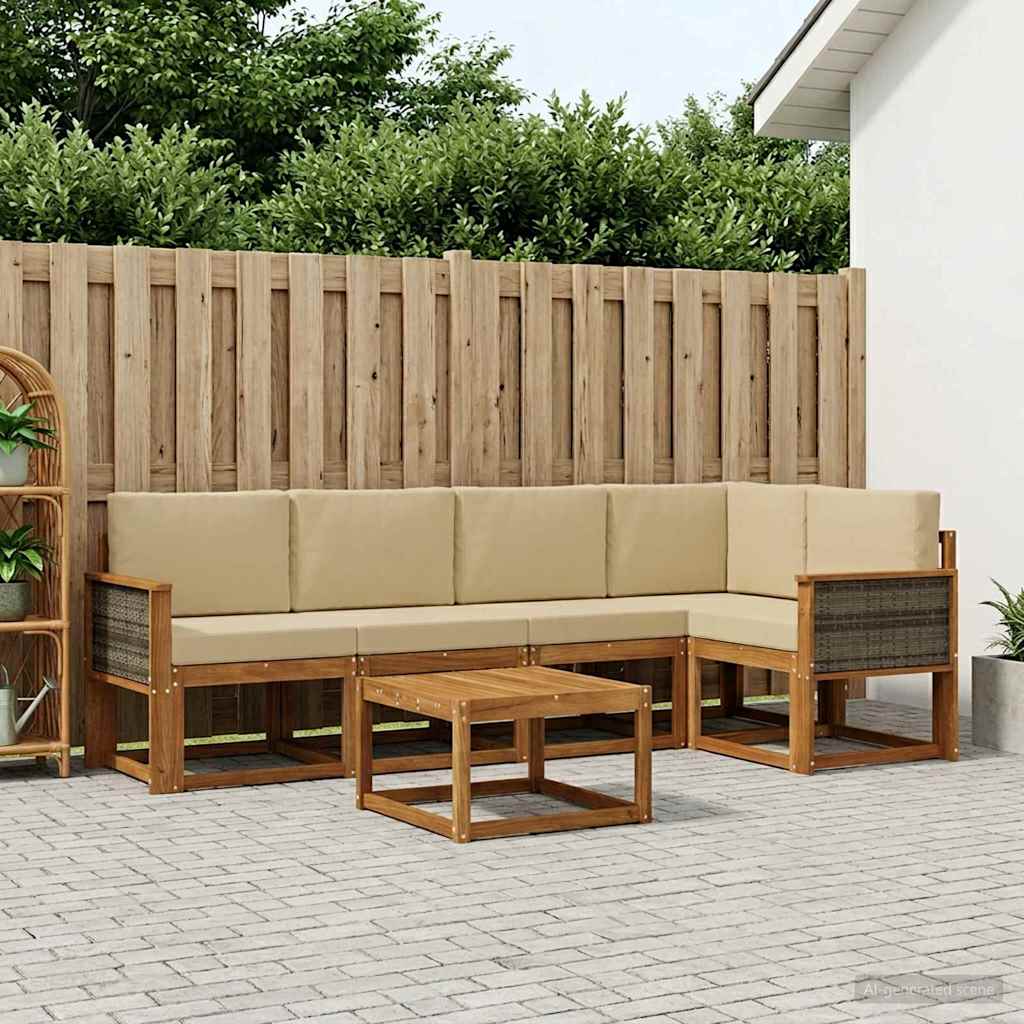 Set vanjskih sofa 6 pcs Prirodna i bež Čvrsto drvo akacije
