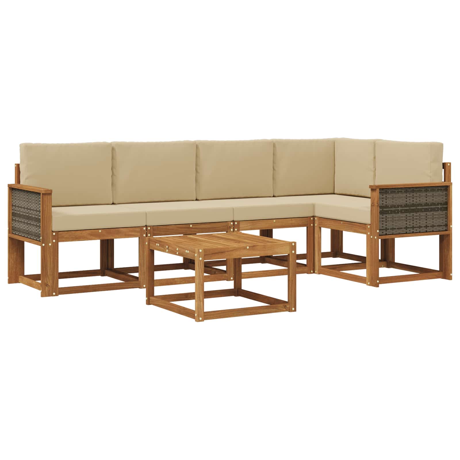 Set vanjskih sofa 6 pcs Prirodna i bež Čvrsto drvo akacije