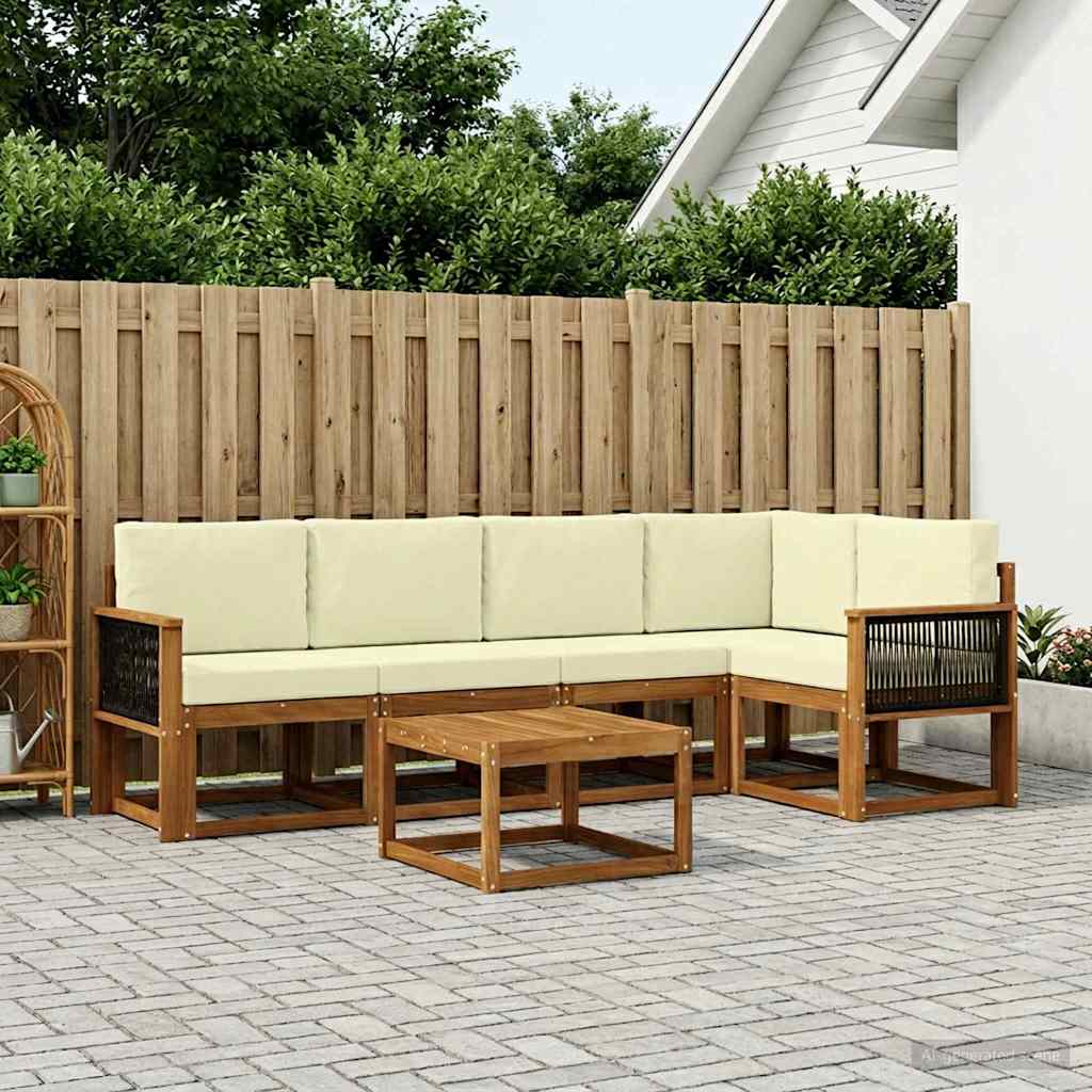Set vanjskih sofa 6 pcs Prirodna i krem Čvrsto drvo akacije