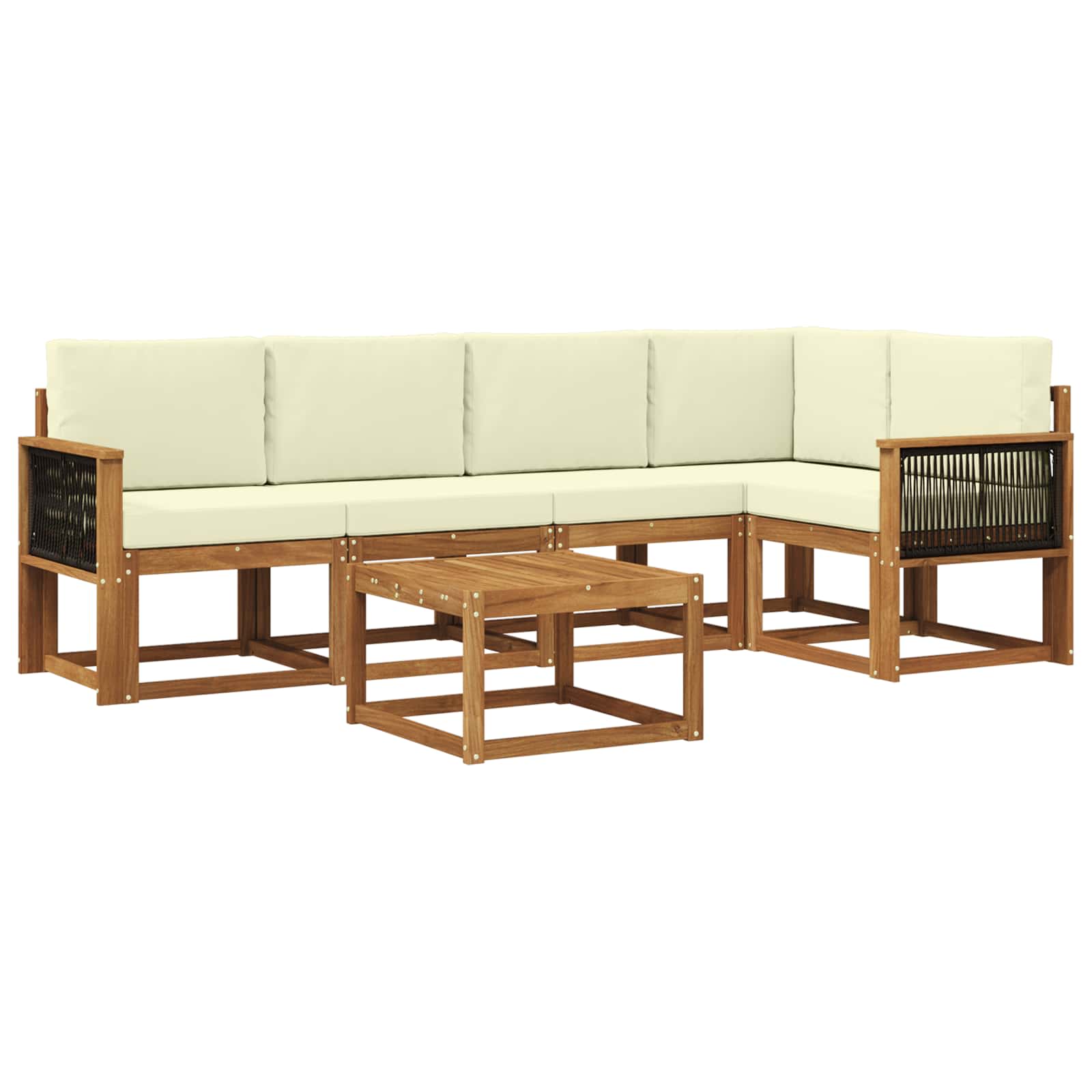 Set vanjskih sofa 6 pcs Prirodna i krem Čvrsto drvo akacije