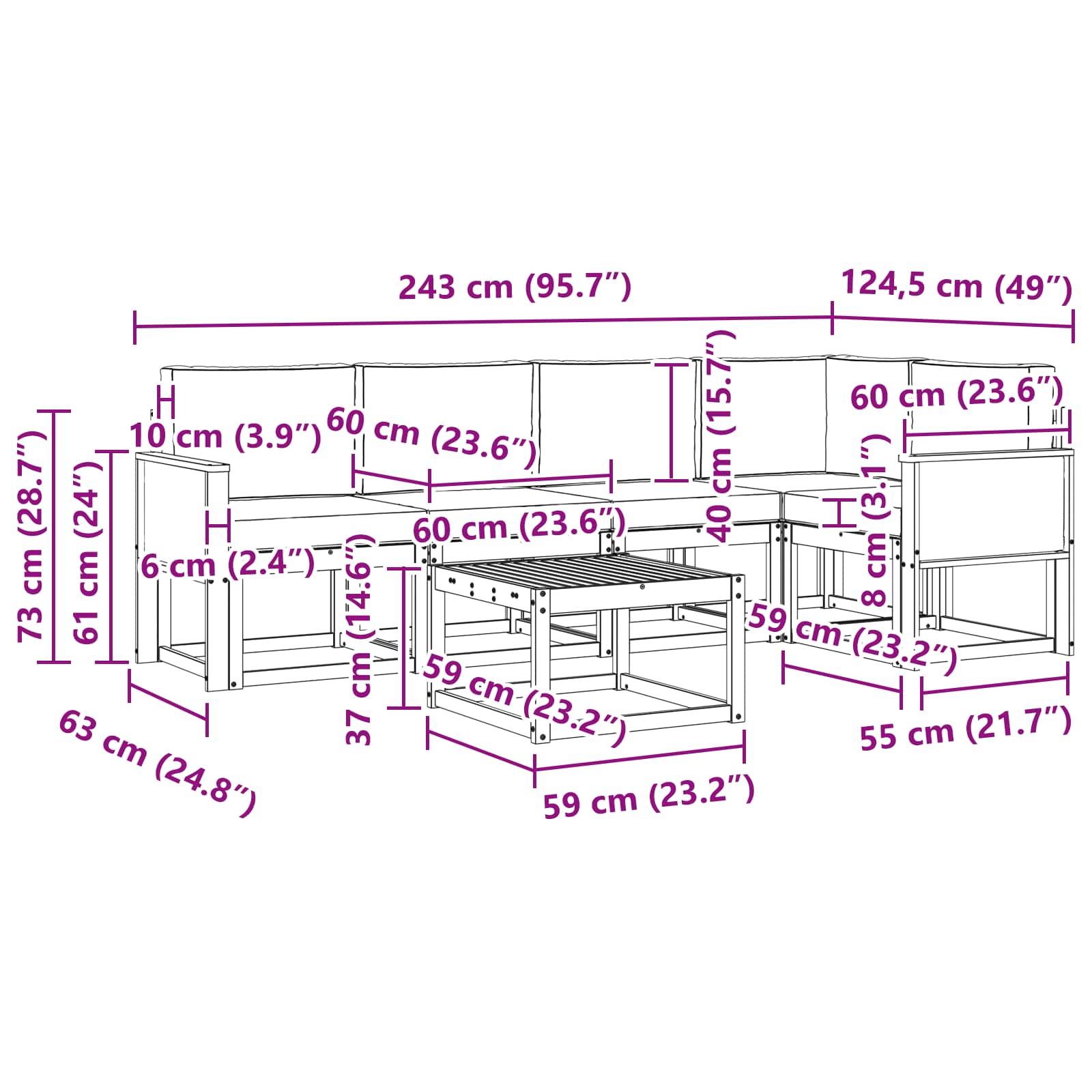 Set vanjskih sofa 6 pcs Prirodna i krem Čvrsto drvo akacije
