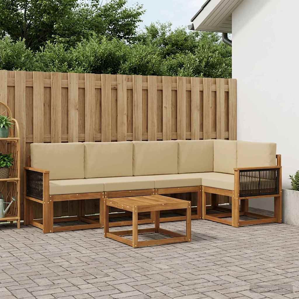 Set vanjskih sofa 6 pcs Prirodna i bež Čvrsto drvo akacije