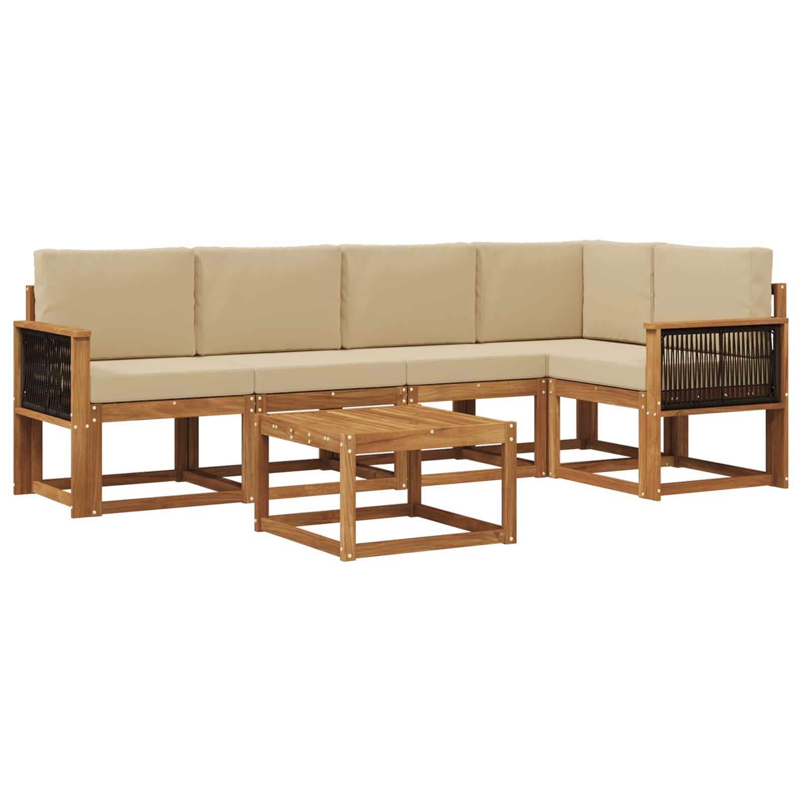 Set vanjskih sofa 6 pcs Prirodna i bež Čvrsto drvo akacije