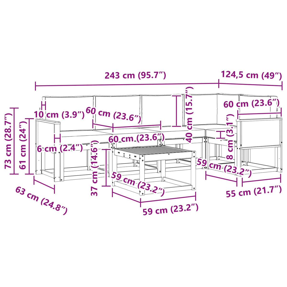 Set vanjskih sofa 6 pcs Prirodna i bež Čvrsto drvo akacije