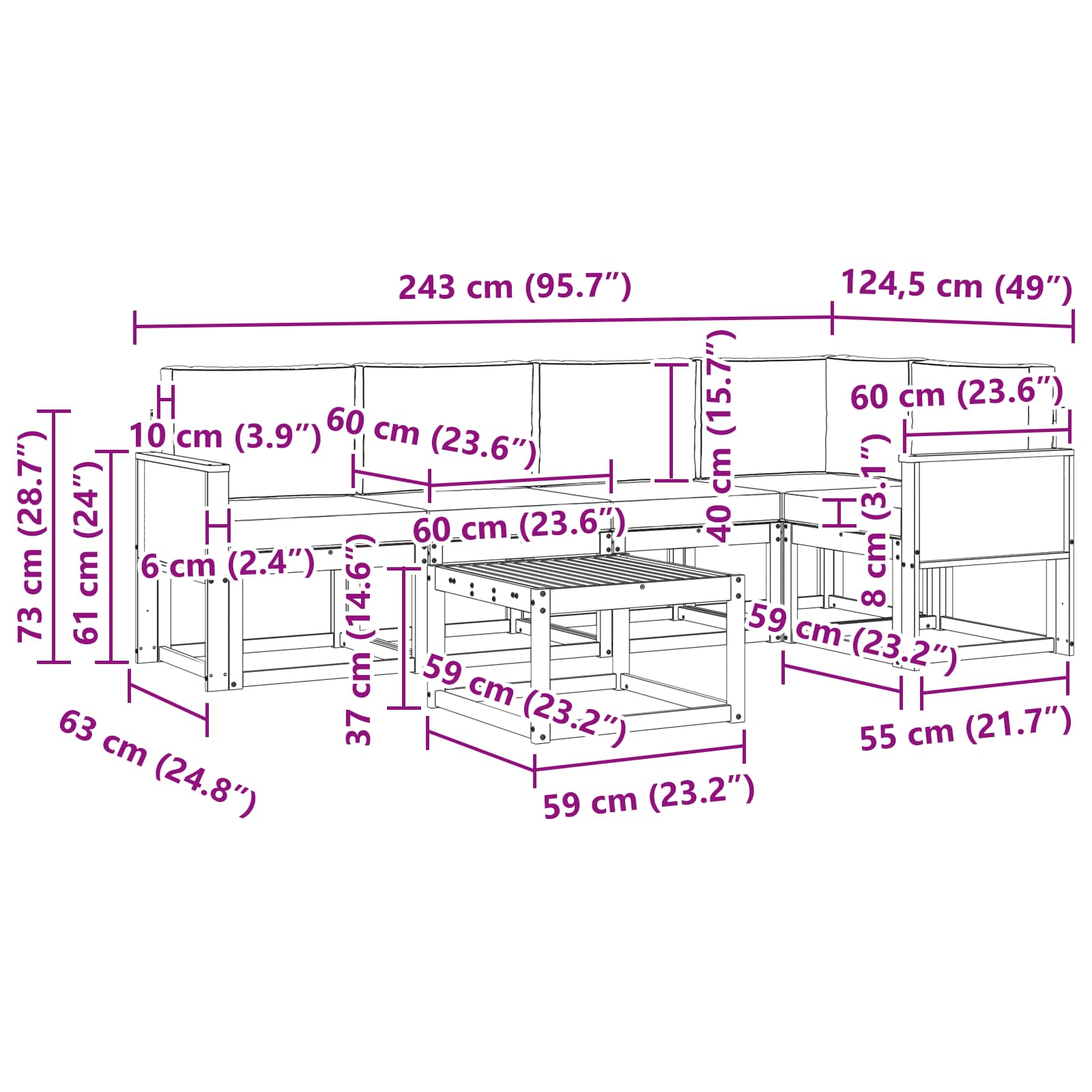 Set vanjskih sofa 6 pcs Prirodna i bež Čvrsto drvo akacije