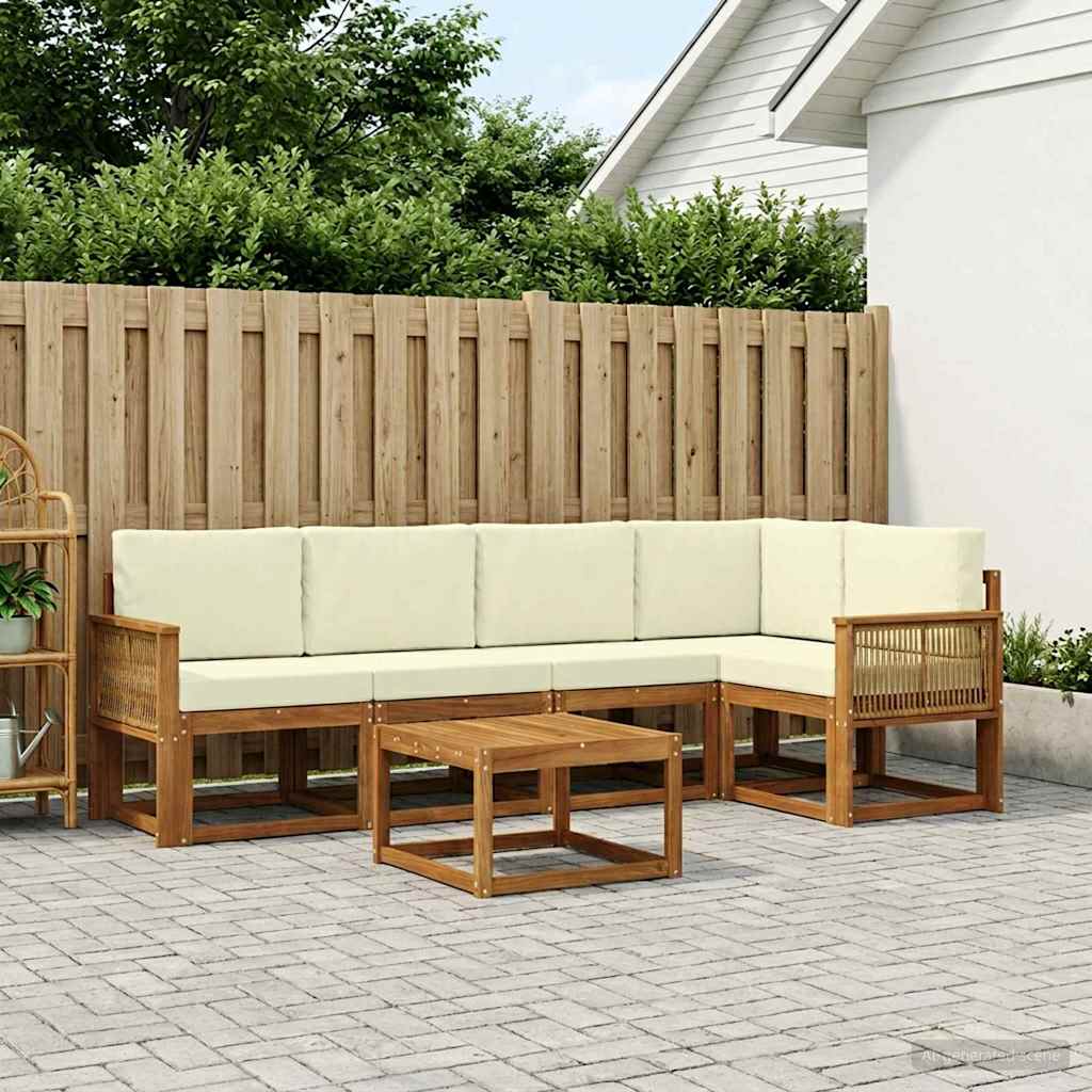 Set vanjskih sofa 6 pcs Prirodna i krem Čvrsto drvo akacije