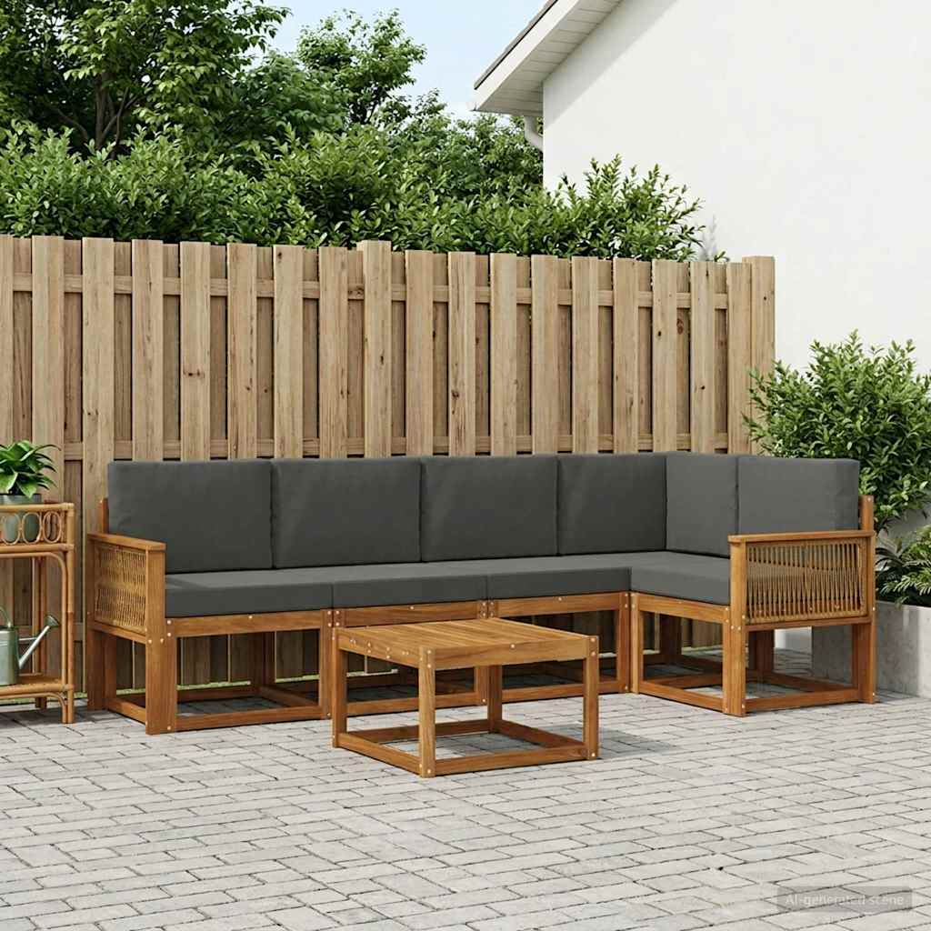 Set vanjskih sofa 6 pcs Prirodna i antracit Čvrsto drvo akacije