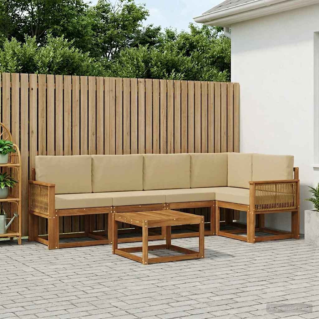 Set vanjskih sofa 6 pcs Prirodna i bež Čvrsto drvo akacije