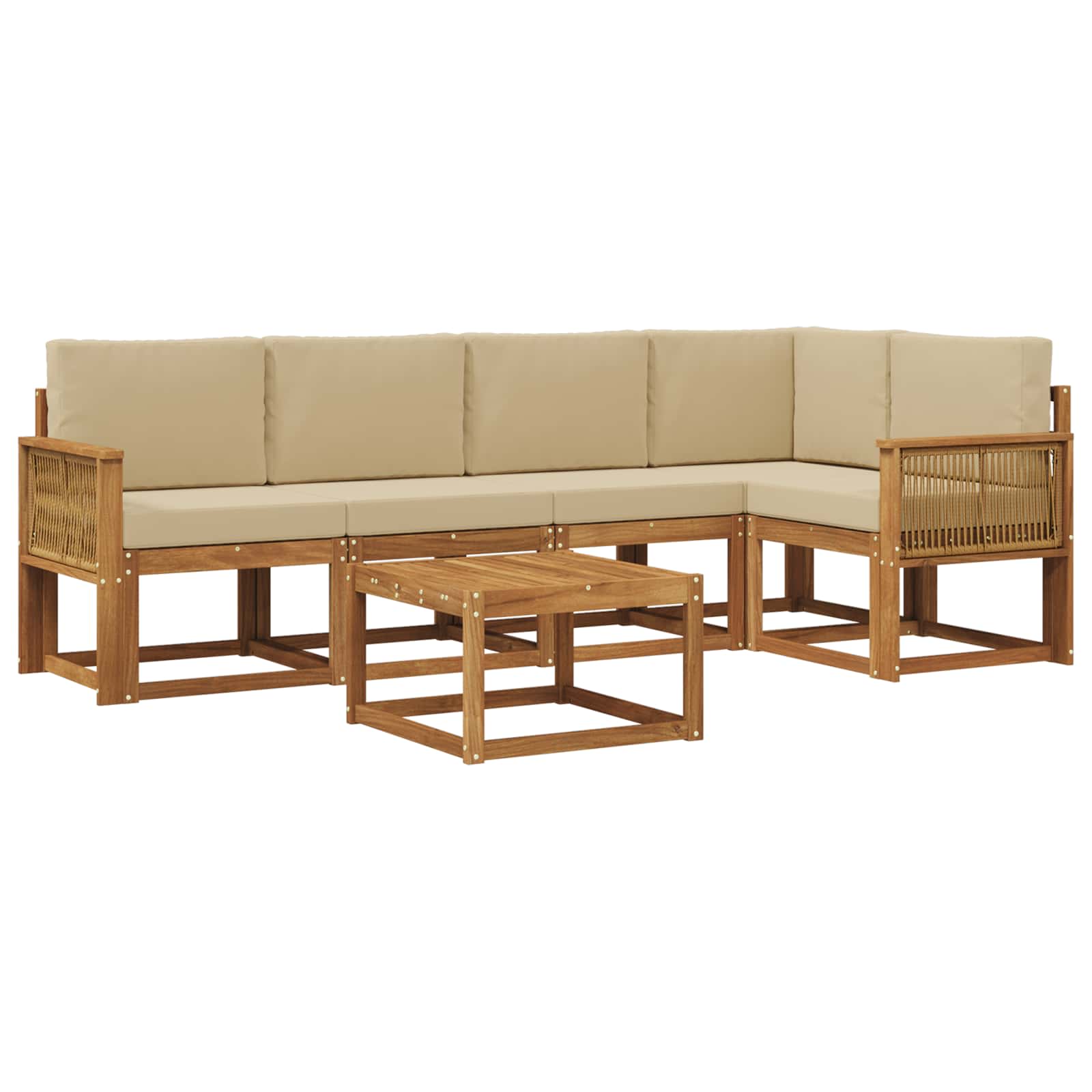 Set vanjskih sofa 6 pcs Prirodna i bež Čvrsto drvo akacije