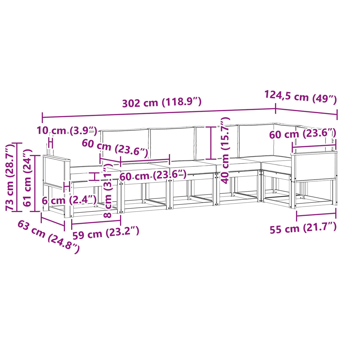 Set vanjskih sofa 6 kom. Prirodna i svjetlosiva Poliester