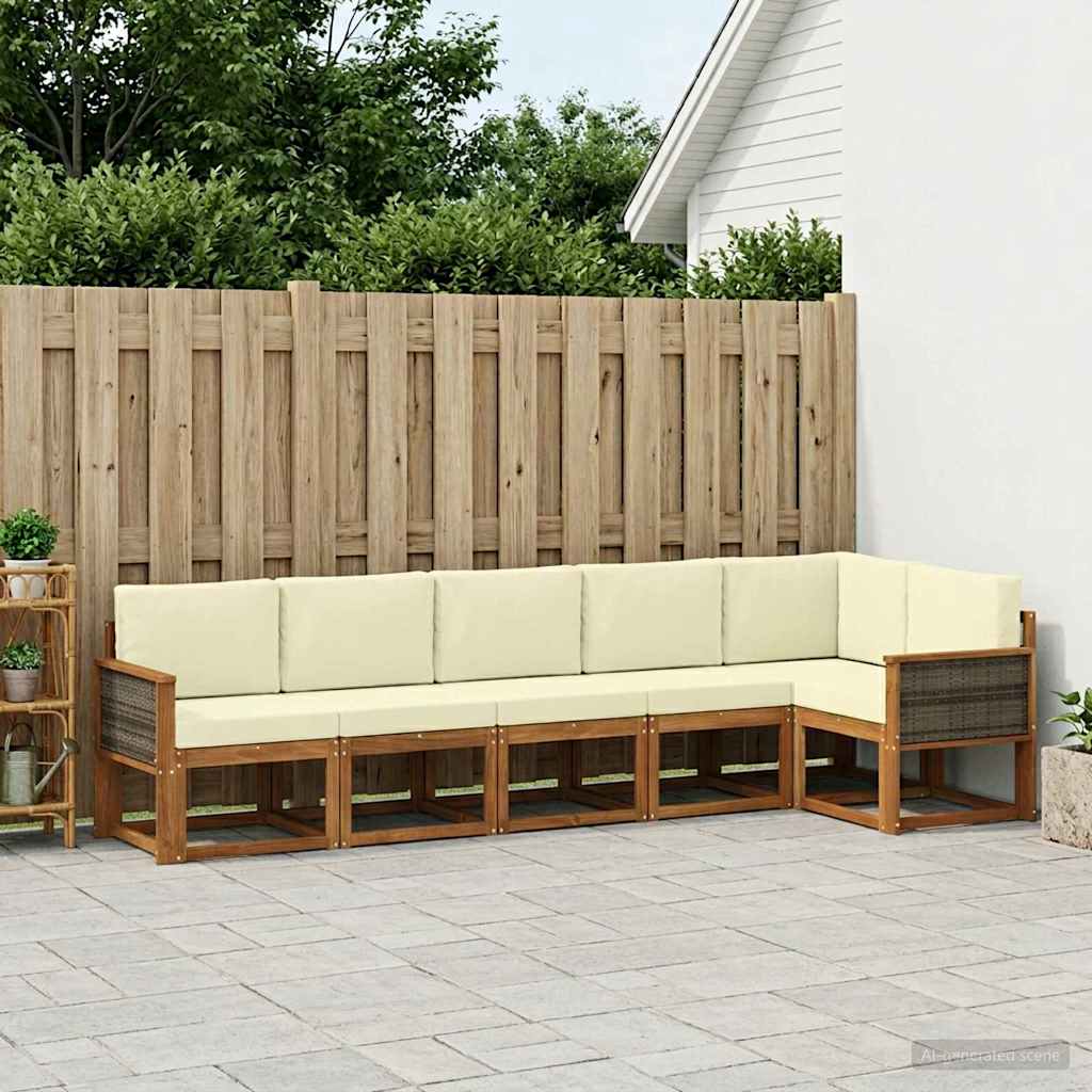 Set vanjskih sofa s jastukom 6 pcs Prirodna i krem Poliester