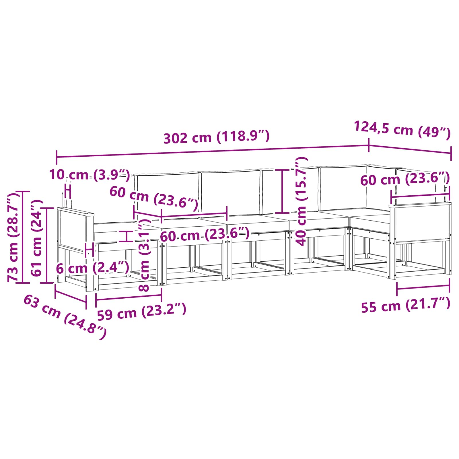 Set vanjskih sofa s jastukom 6 pcs Prirodna i krem Poliester