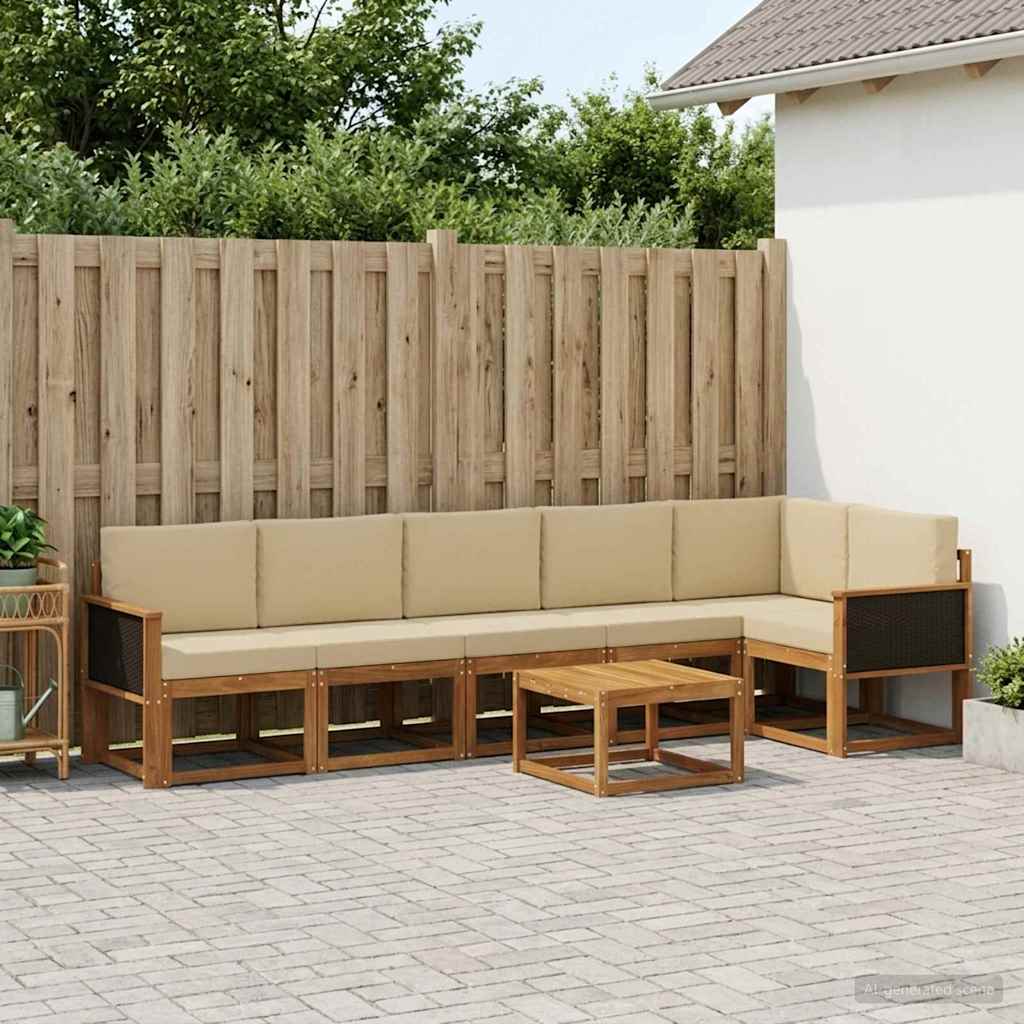 Set vanjskih sofa s jastukom 7 pcs Prirodna i bež Poliester