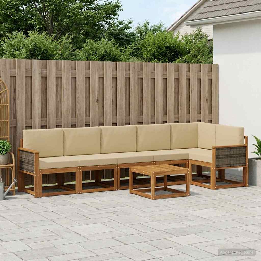 Set vanjskih sofa s jastukom 7 pcs Prirodna i bež Poliester