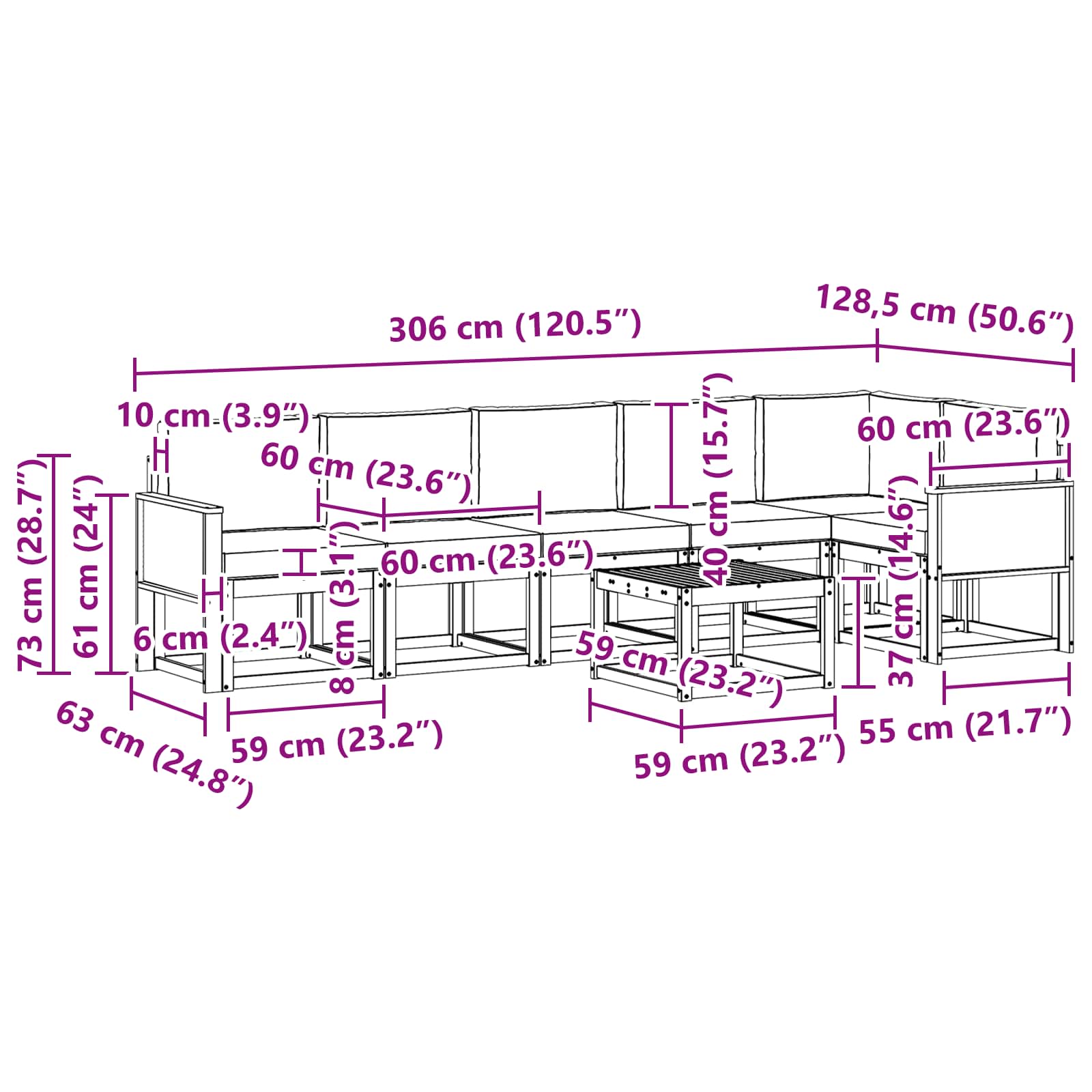 Set vanjskih sofa 7 pcs Prirodna i antracit Poliester
