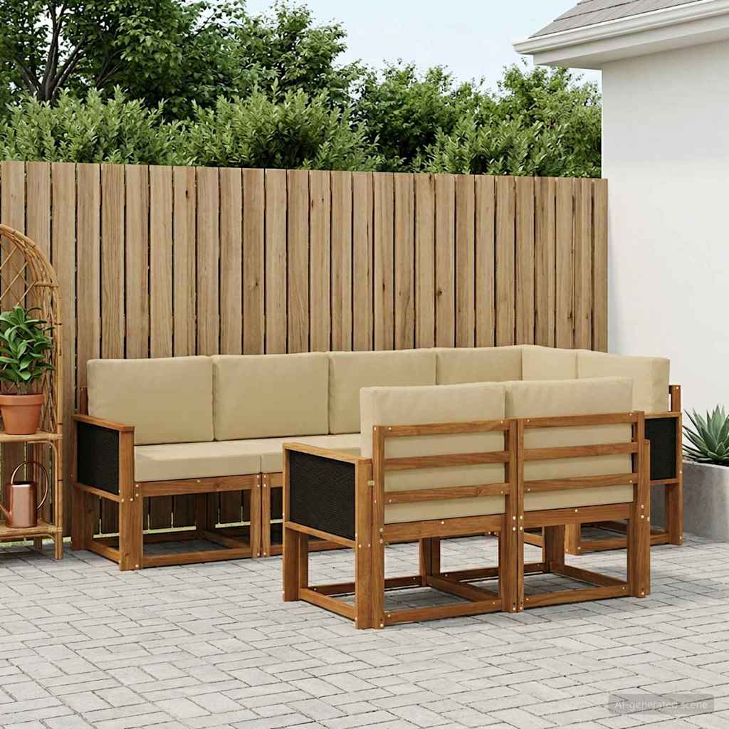 Set vanjskih sofa s jastukom 7 pcs Prirodna i bež Poliester