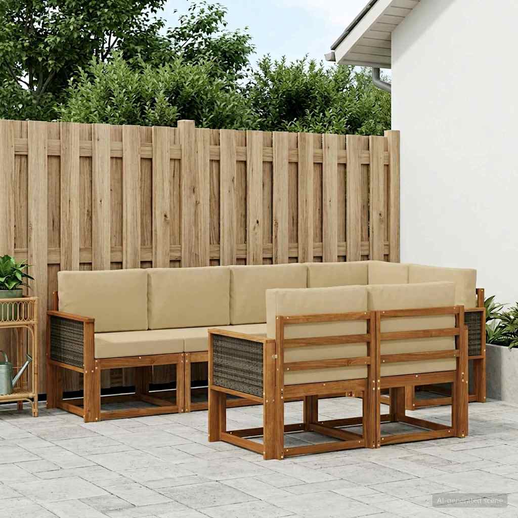 Set vanjskih sofa s jastukom 7 pcs Prirodna i bež Poliester