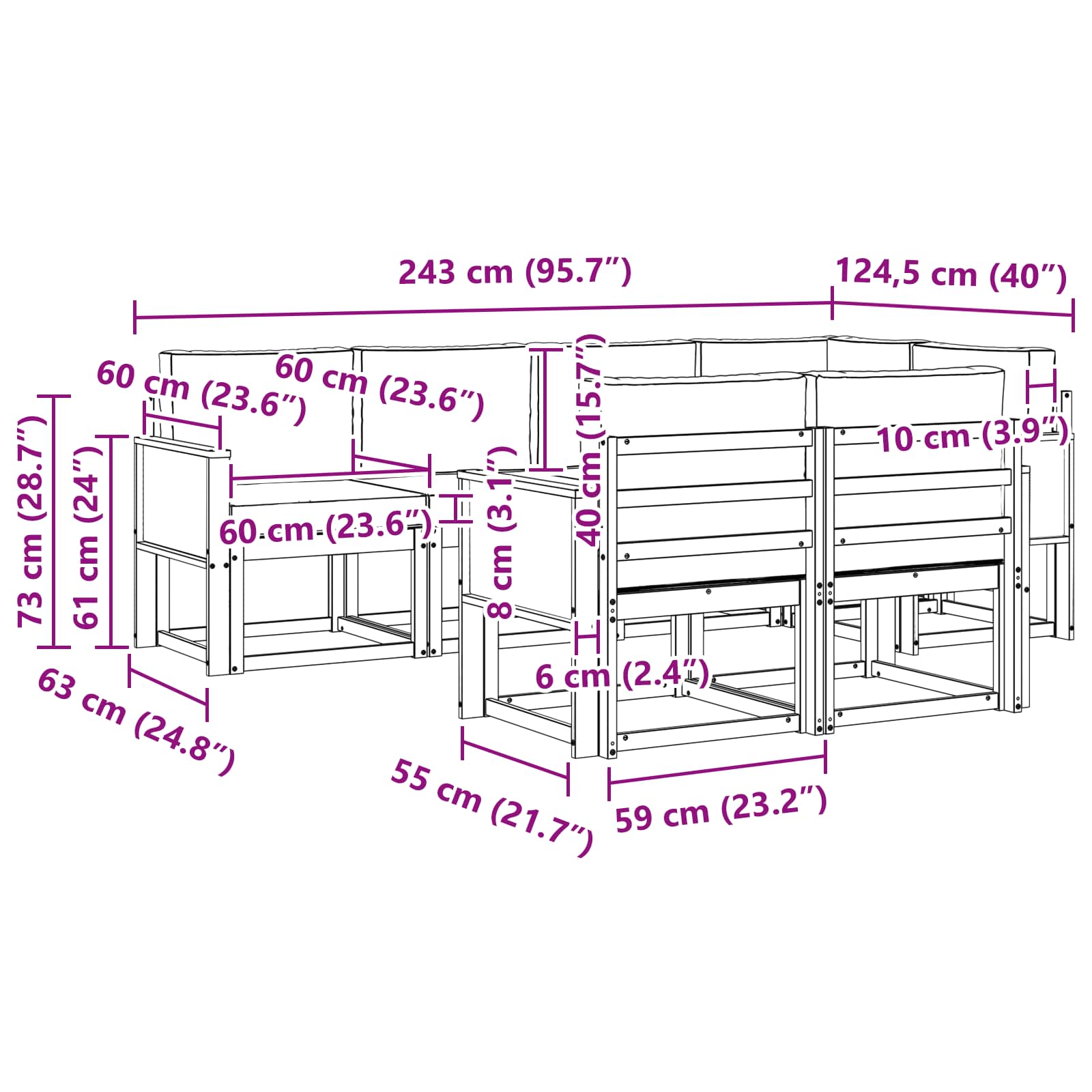 Set vanjskih sofa s jastukom 7 pcs Prirodna i bež Poliester