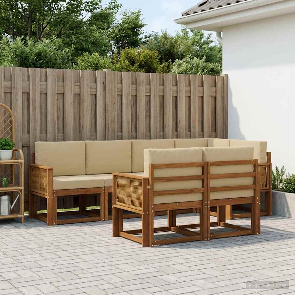 Set vanjskih sofa s jastukom 7 pcs Prirodna i bež Poliester