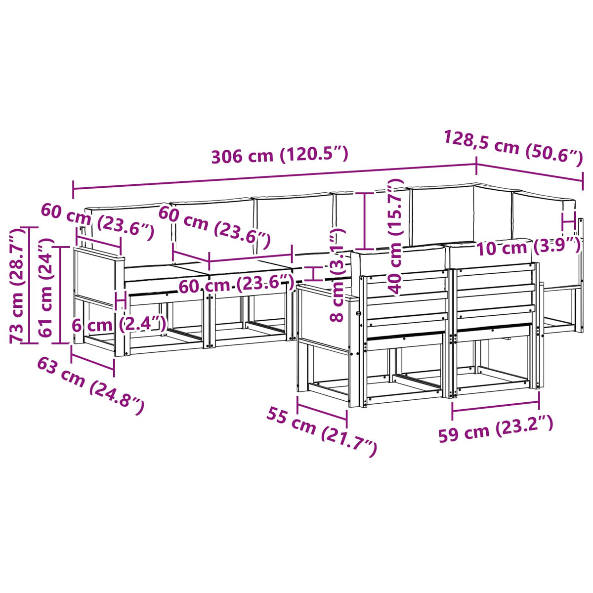 Set vanjskih sofa 8 pcs Prirodna i antracit Poliester