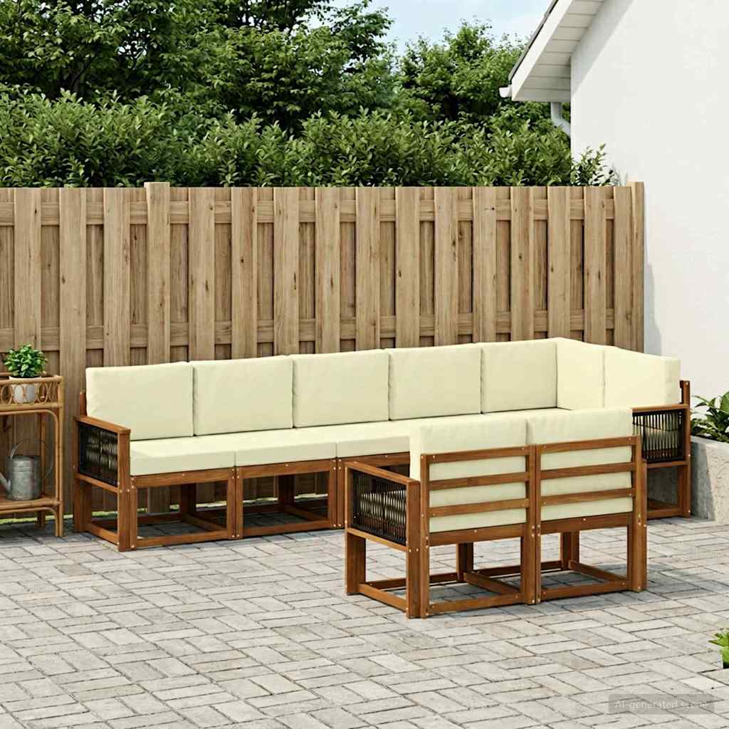 Set vanjskih sofa s jastukom 8 pcs Prirodna i krem Poliester