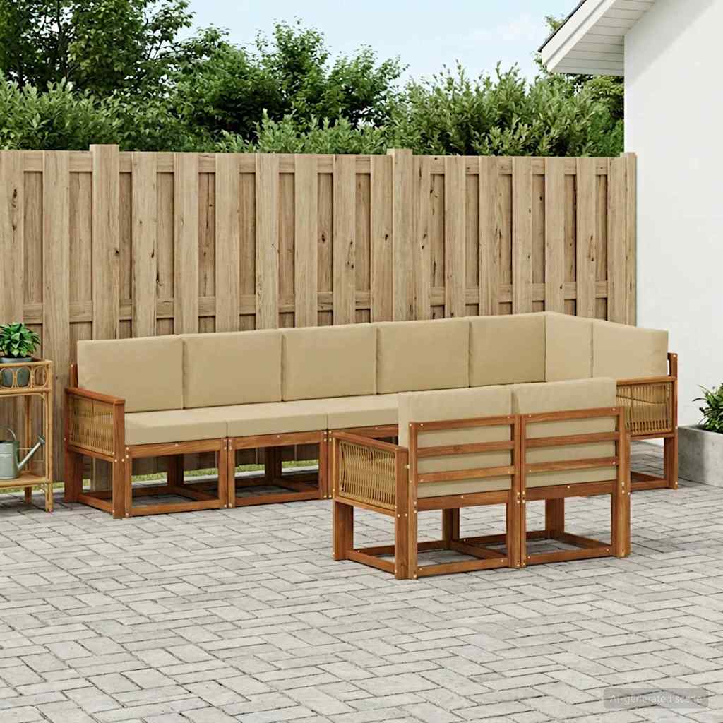 Set vanjskih sofa s jastukom 8 pcs Prirodna i bež Poliester