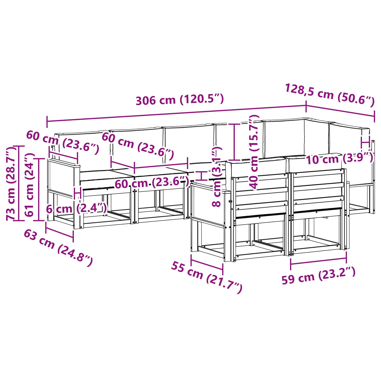 Set vanjskih sofa s jastukom 8 pcs Prirodna i bež Poliester