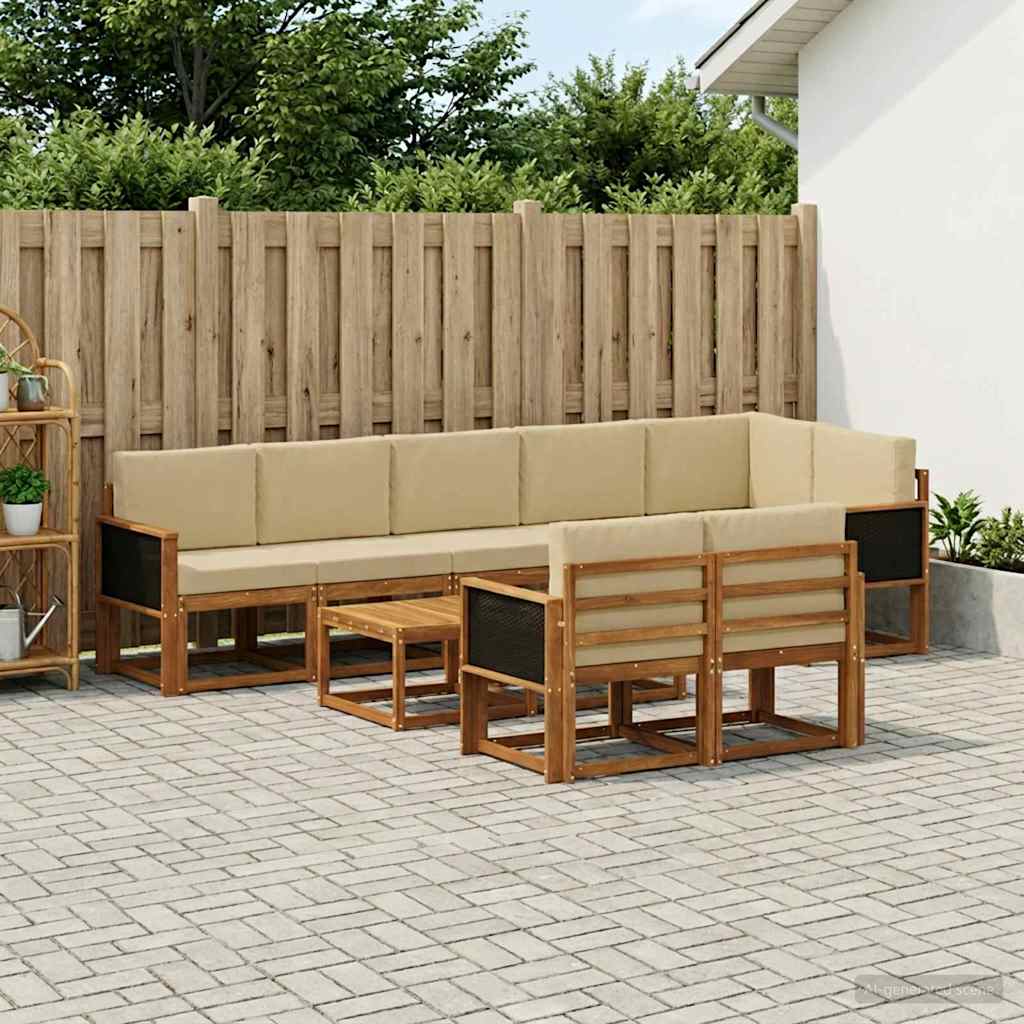 Set vanjskih sofa s jastukom 9 pcs Prirodna i bež Poliester