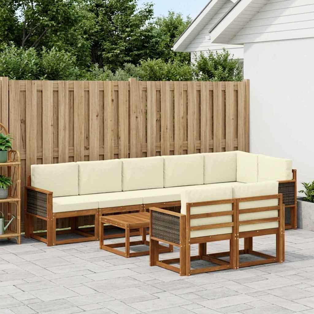 Set vanjskih sofa s jastukom 9 pcs Prirodna i krem Poliester